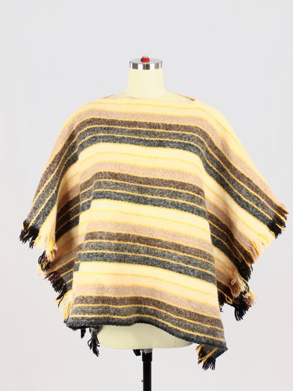 Vintage 60's TEQUENDAMA Brown Striped 100% Wool Colombian Poncho Sweater
